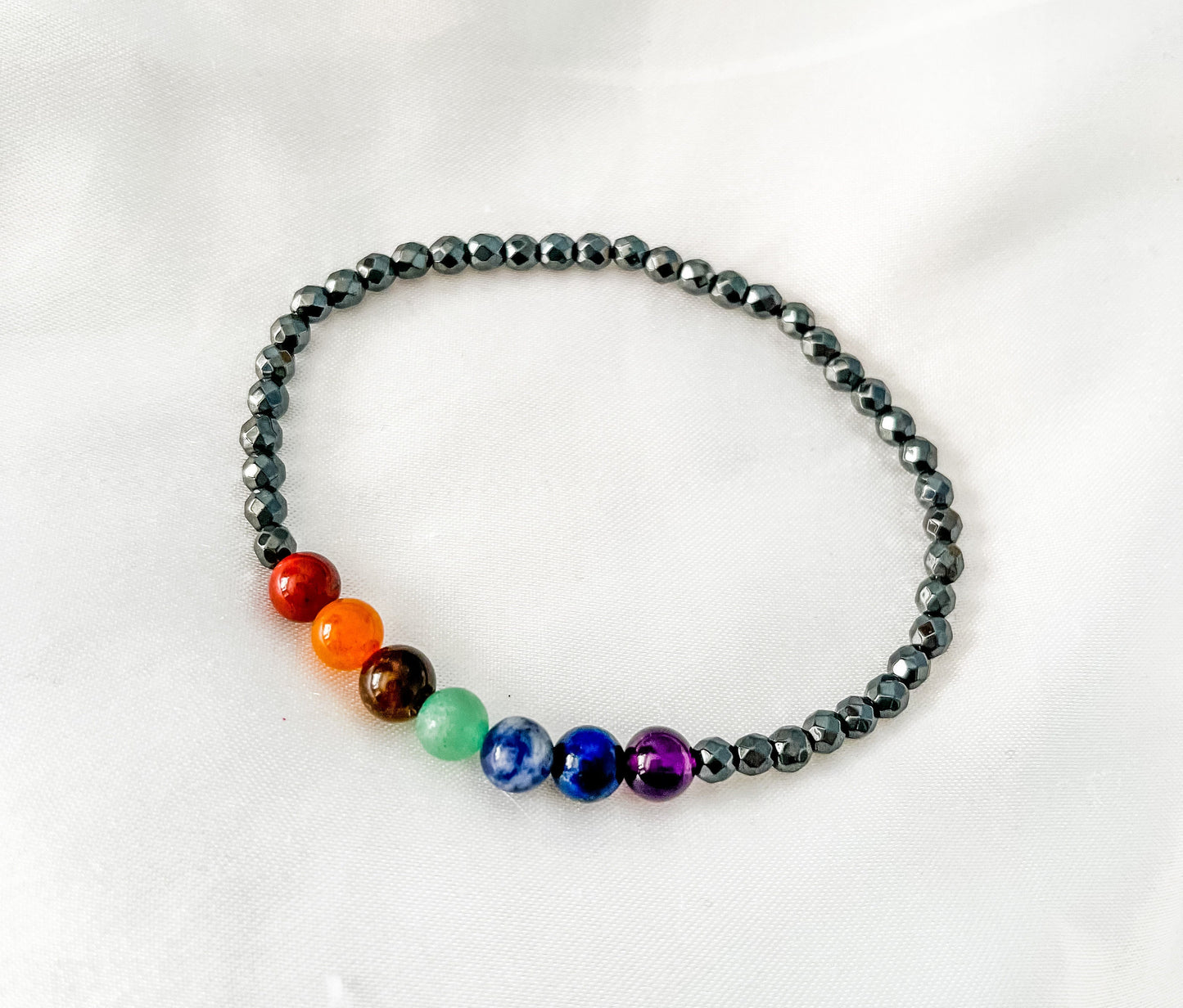 Chakra Bracelet, Natural Hematite Beaded Bracelet.