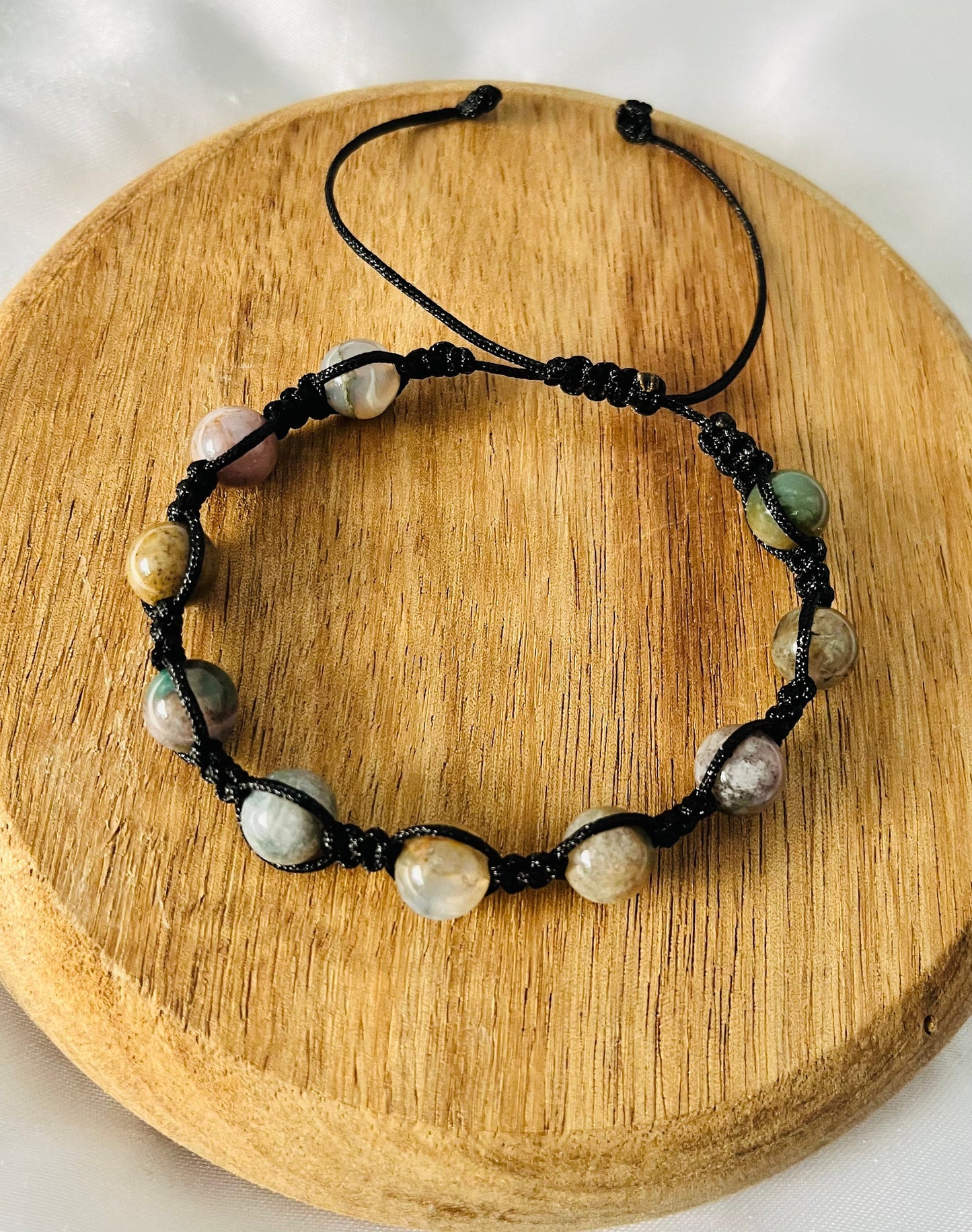 Agate Beaded Bracelet: Adjustable Macrame Crystal Bracelet