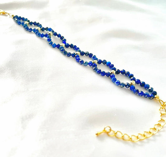 Dainty Lapis Lazuli Bracelet: Faceted Crystal & Golden Hematite Beads