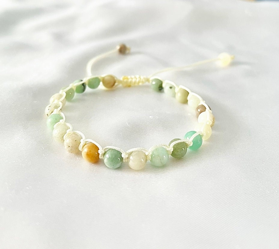 Amazonite Beaded Bracelet: Macrame Lark's Head Knot, Adjustable