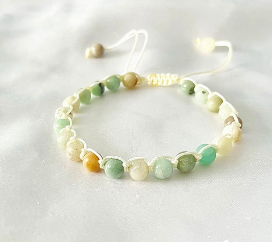 Amazonite Beaded Bracelet: Macrame Lark's Head Knot, Adjustable