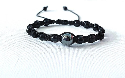 Black Onyx Hematite Bracelet, Focus and Concentration, Crystal Healing