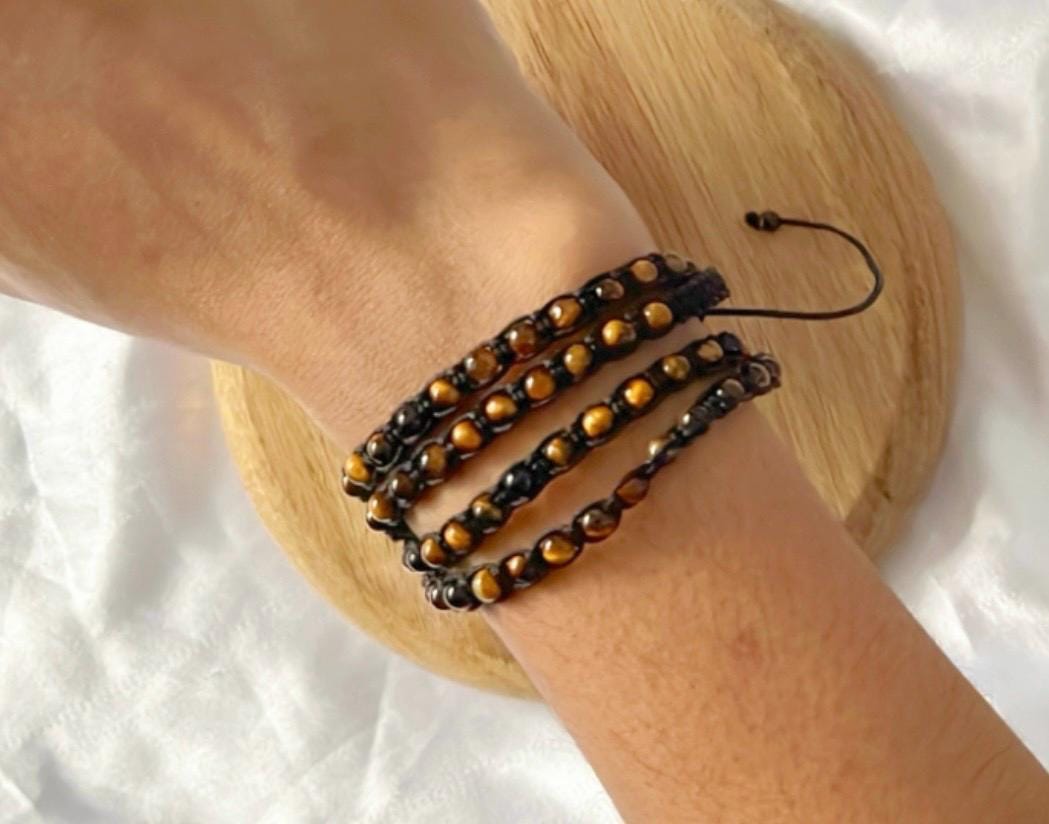 Tiger's Eye 4-Layer Wrap Bracelet: Bohemian Beaded Bracelet