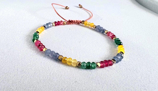 Handmade Rhodonite Bracelet: Dainty Gemstone Beads with Gold Accents
