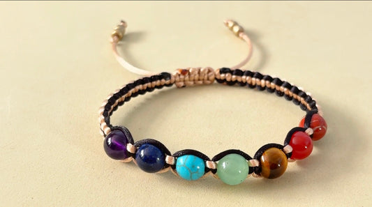 Handmade 7 Chakra Stone Macramé Bracelet – Adjustable Healing Energy Jewelry