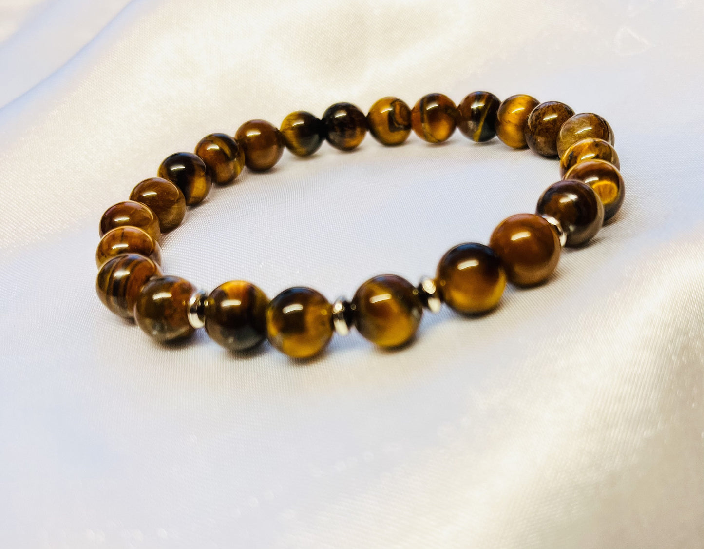 Tiger’s Eye Bracelet, 8mm Beaded Yellow Tiger’s Eye knotted Bracelet, Unisex Tiger’s Eye Bracelet.