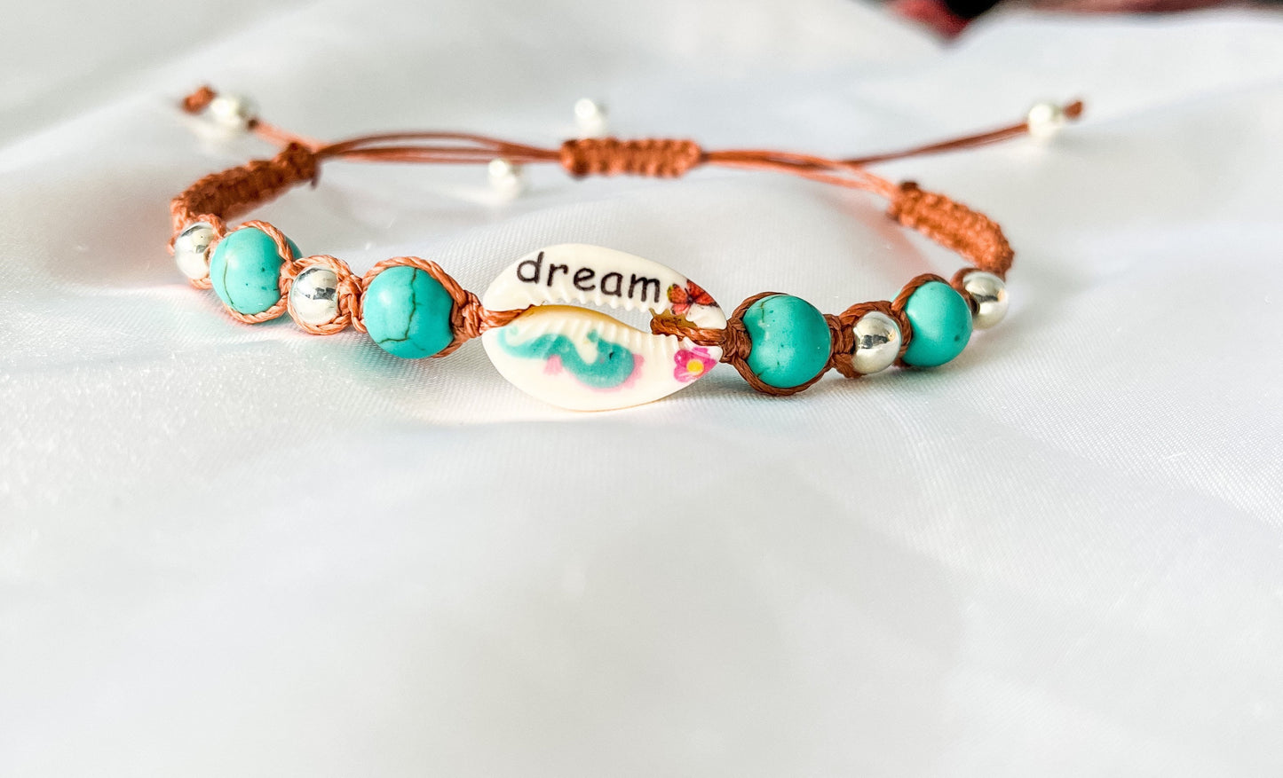 Turquoise Cowrie Shell Bracelet: Handmade Macrame Seaside Jewelry