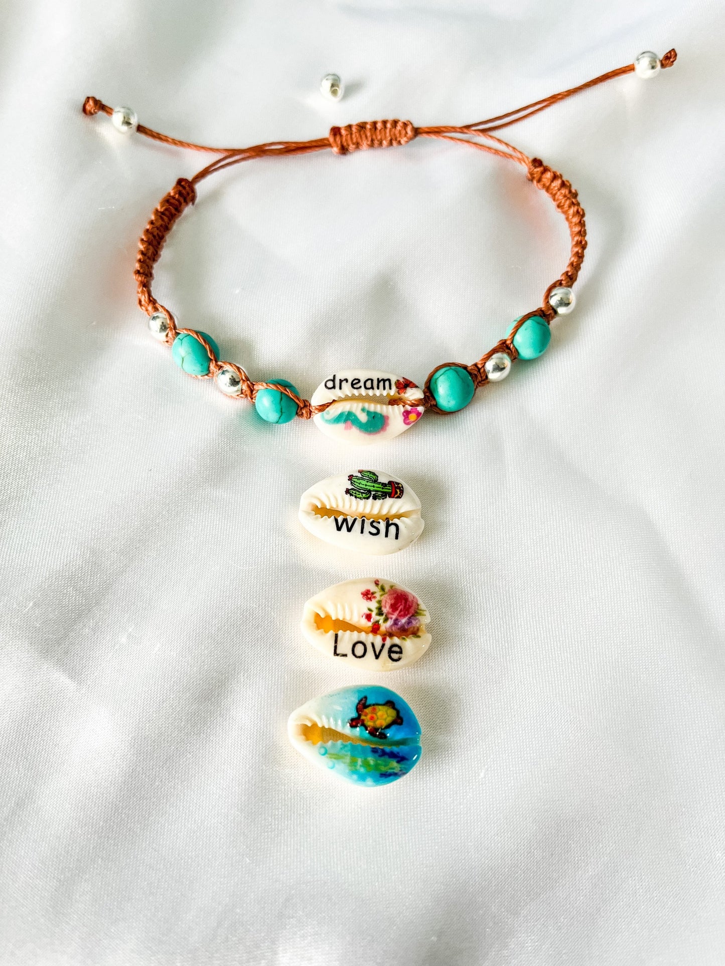 Turquoise Cowrie Shell Bracelet: Handmade Macrame Seaside Jewelry