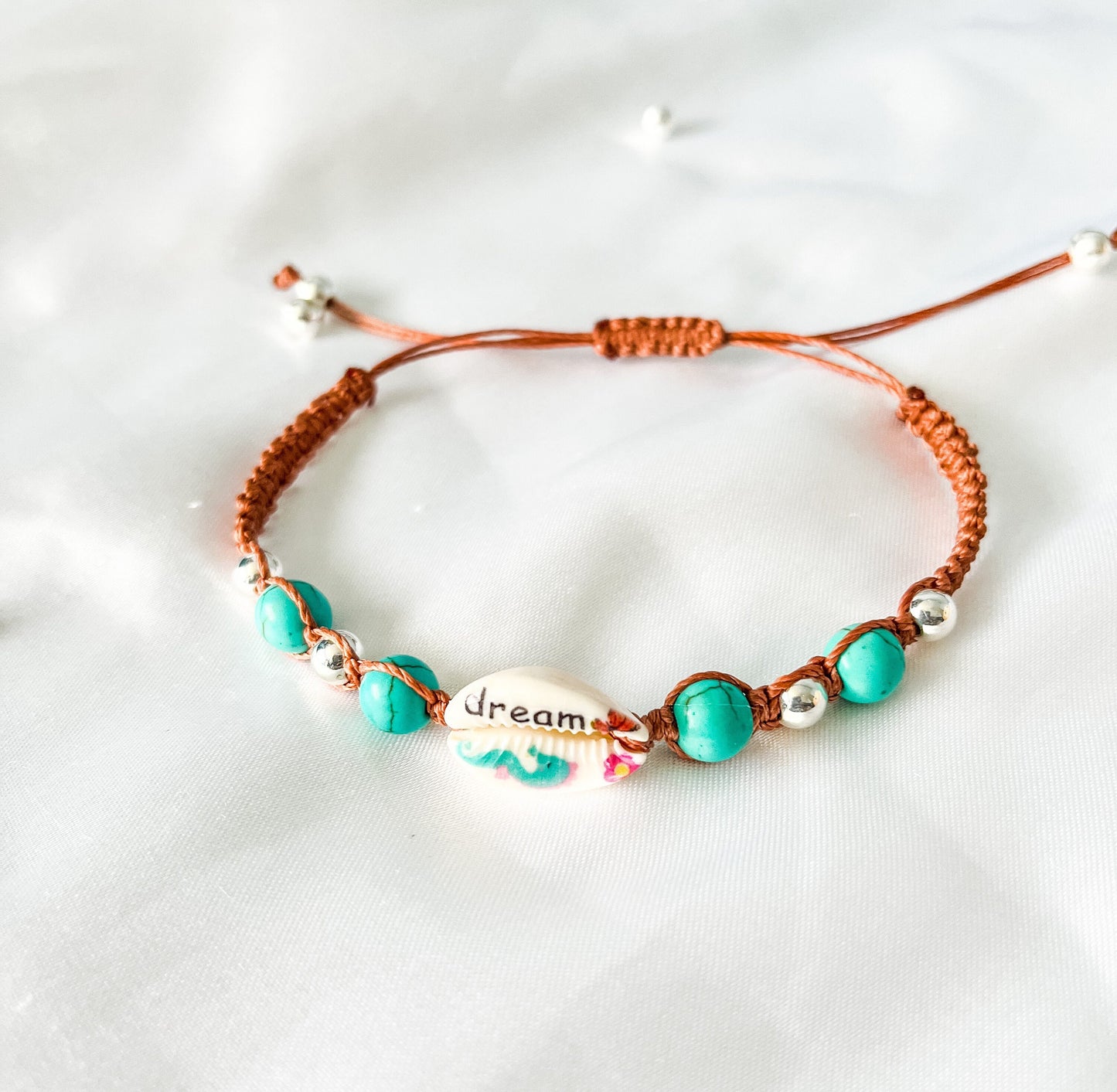 Turquoise Cowrie Shell Bracelet: Handmade Macrame Seaside Jewelry