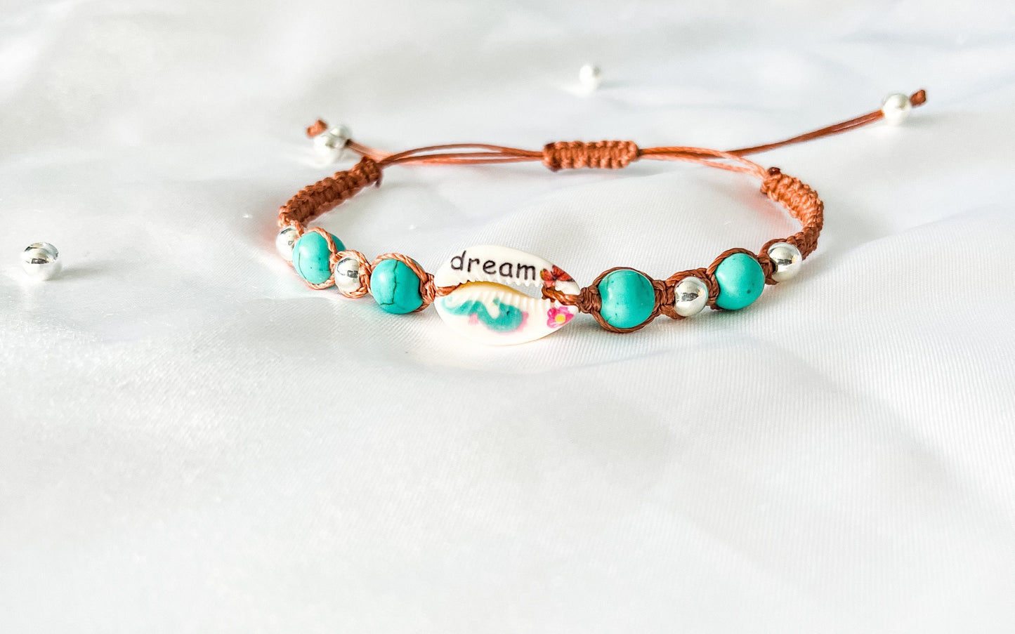 Turquoise Cowrie Shell Bracelet: Handmade Macrame Seaside Jewelry