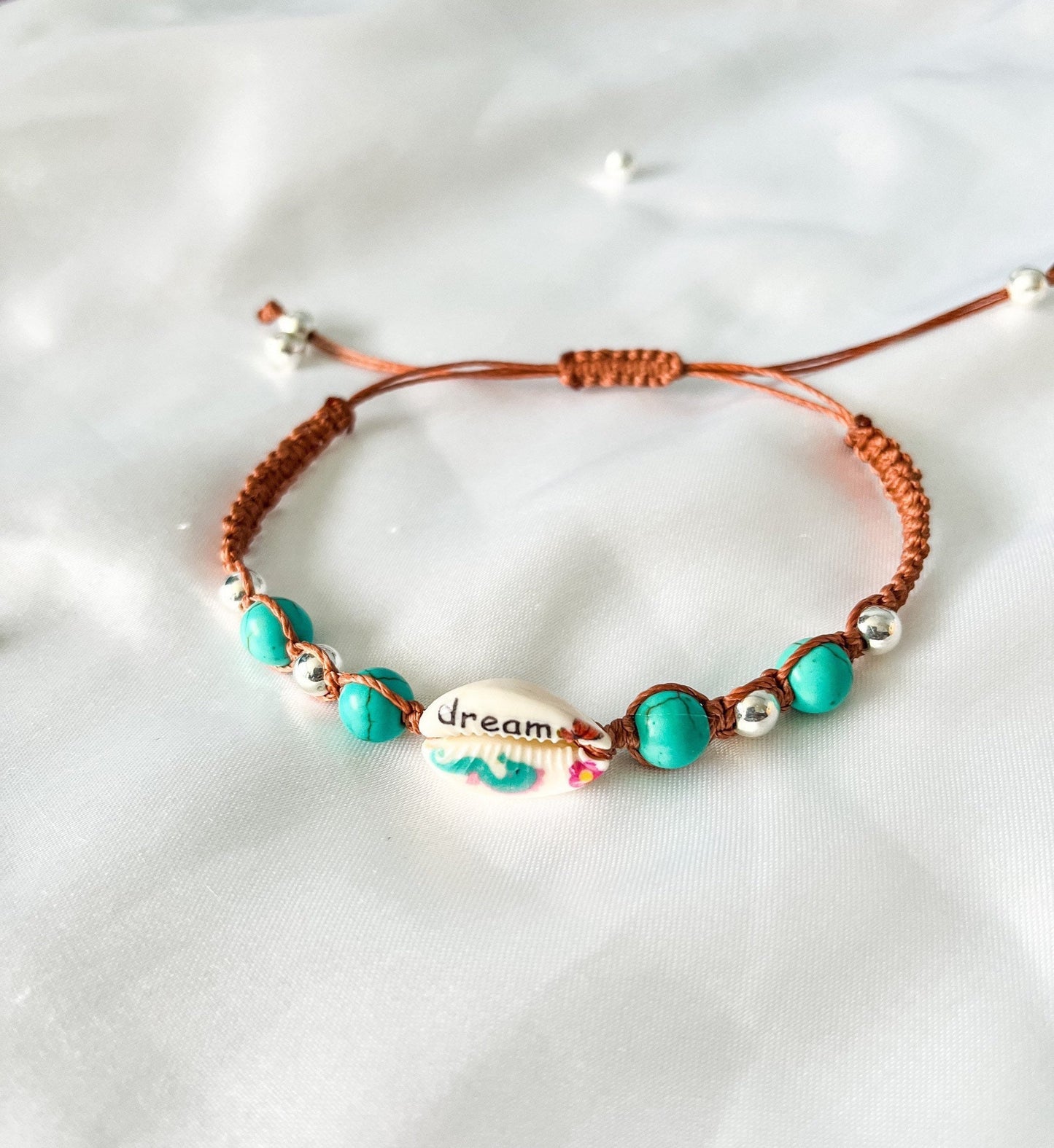 Turquoise Cowrie Shell Bracelet: Handmade Macrame Seaside Jewelry