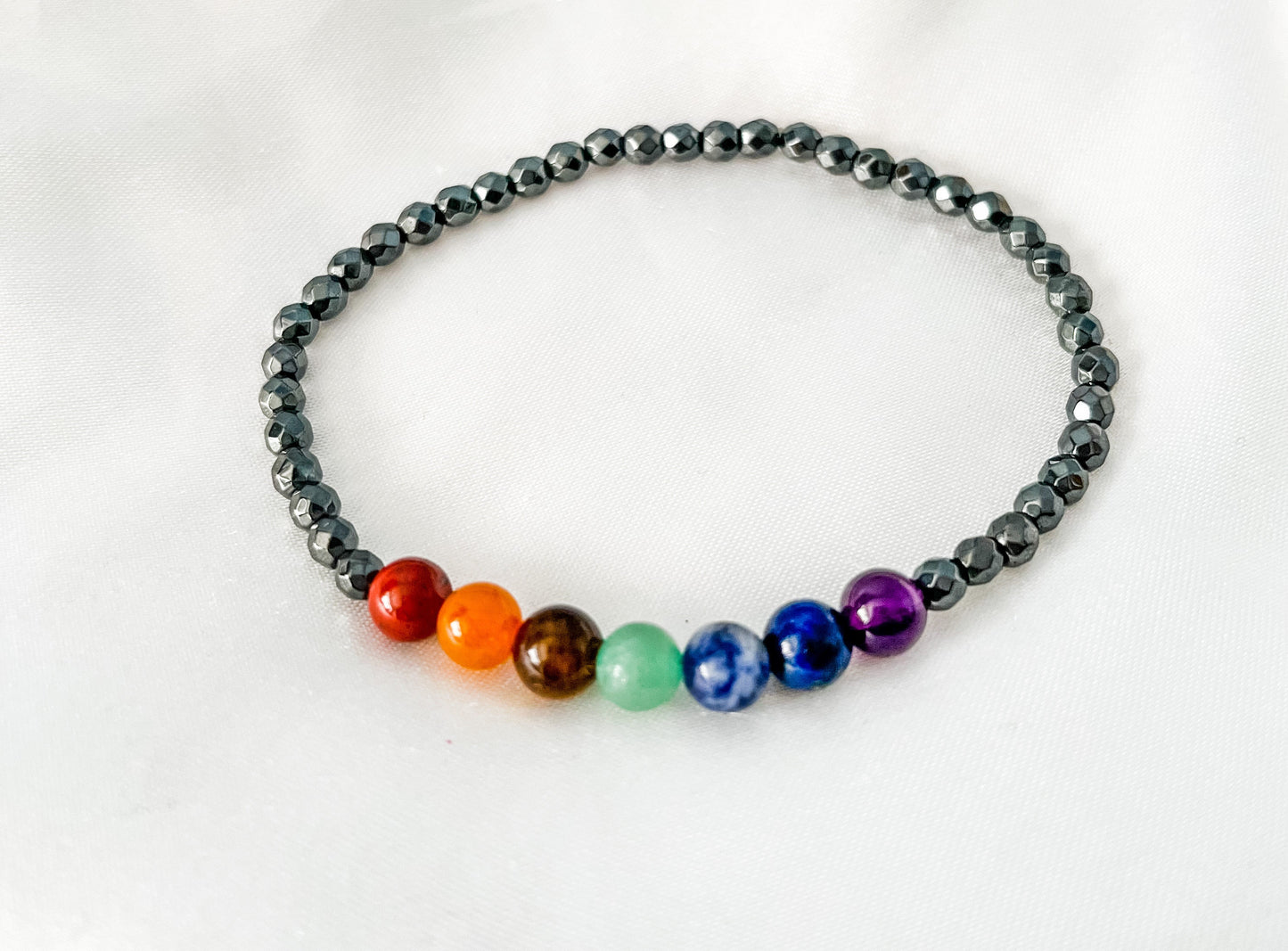 Chakra Bracelet, Natural Hematite Beaded Bracelet.