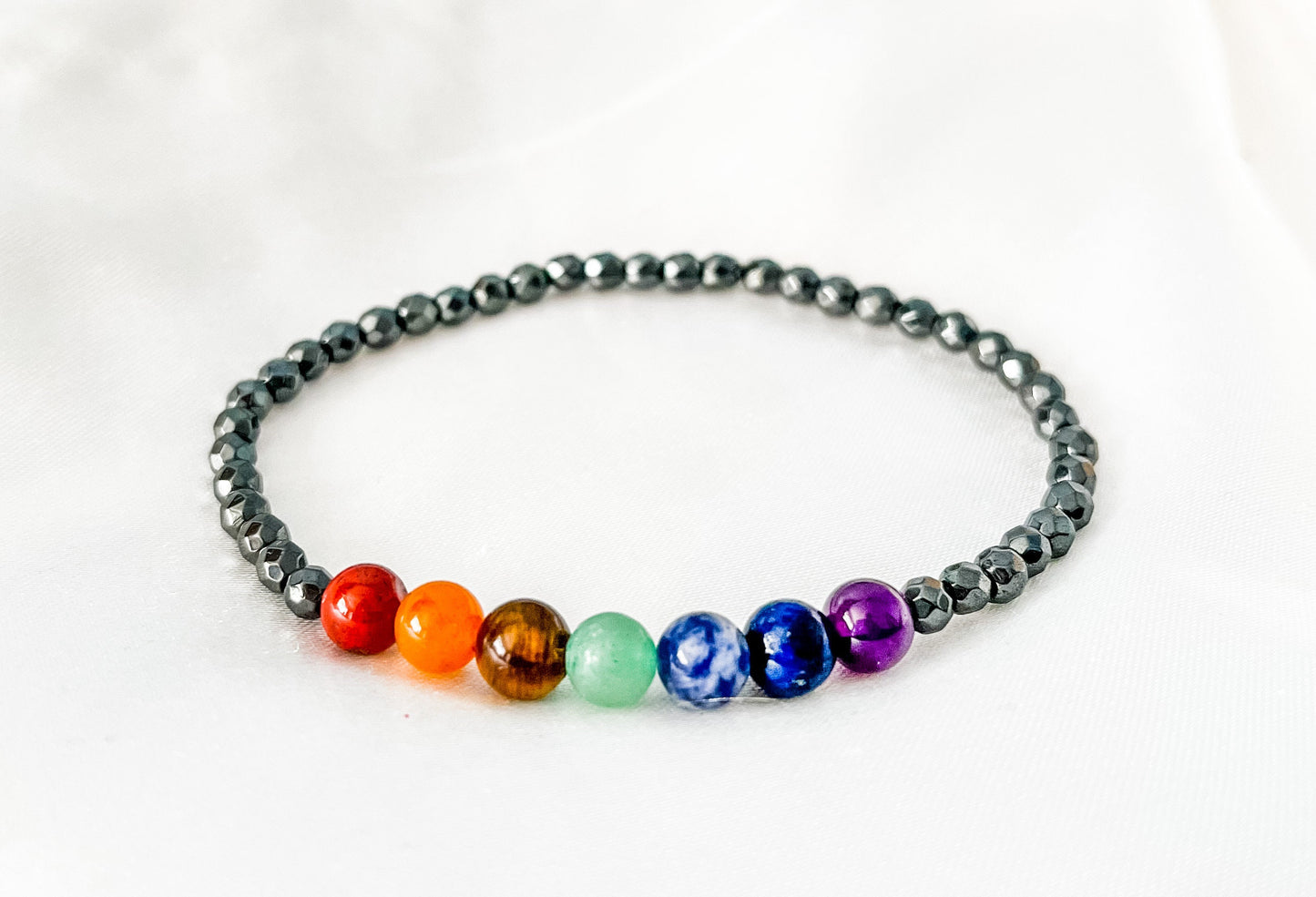 Chakra Bracelet, Natural Hematite Beaded Bracelet.