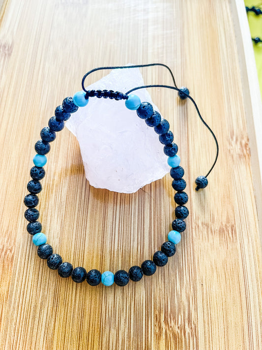 Handmade Turquoise Lavastone Anklet: Adjustable Chakra Healing