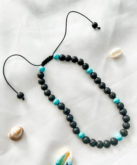 Handmade Turquoise Lavastone Anklet: Adjustable Chakra Healing