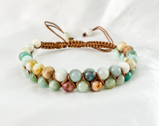 Handmade Amazonite Beaded Bracelet: Adjustable Double Layer Design