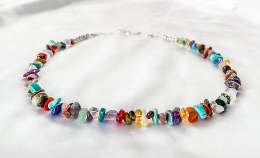 Mixed Gemstone Chip Necklace: Crystal Bead Choker