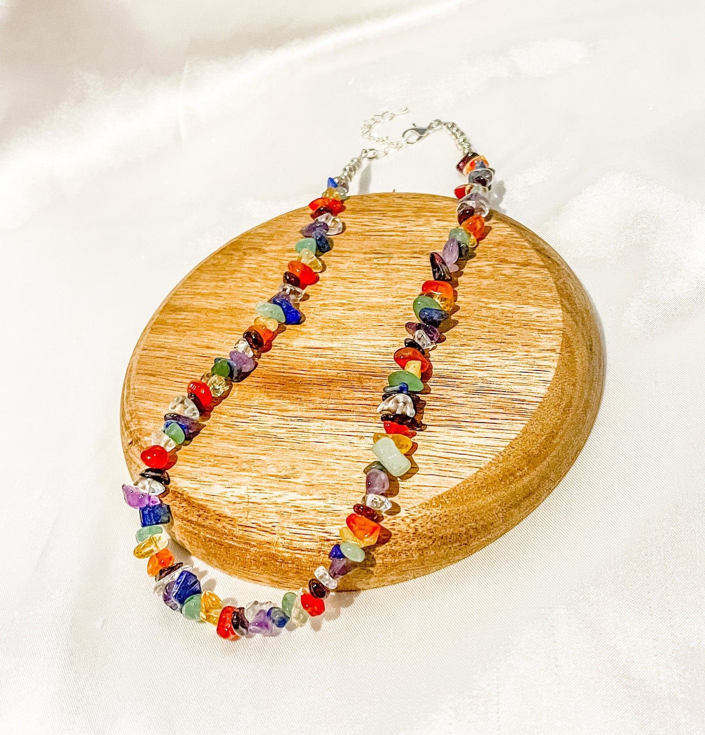 Handmade 7 Chakra Crystal Necklace: Mix Gemstone Chip Choker