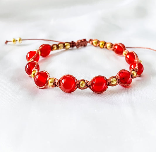 Carnelian bracelet, wax cord crystal bracelet, woven bracelet, adjustable cord crystal bracelet.