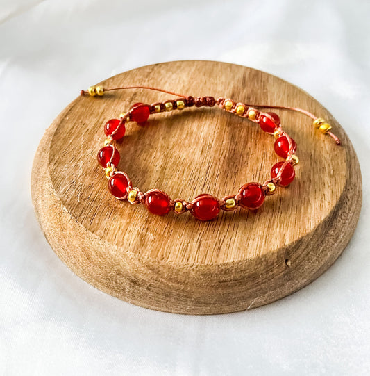 Carnelian bracelet, wax cord crystal bracelet, woven bracelet, adjustable cord crystal bracelet.