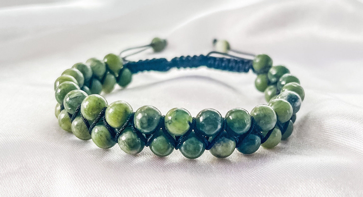 Olive Green Jade Beaded Bracelet: Double Layer Cord Bracelet