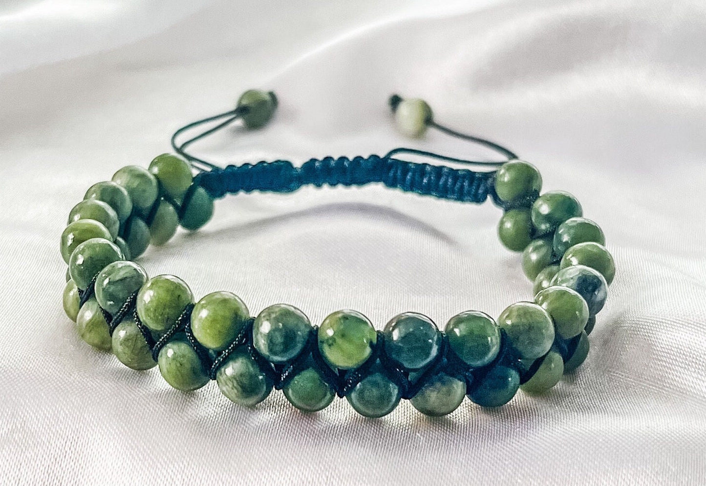 Olive Green Jade Beaded Bracelet: Double Layer Cord Bracelet