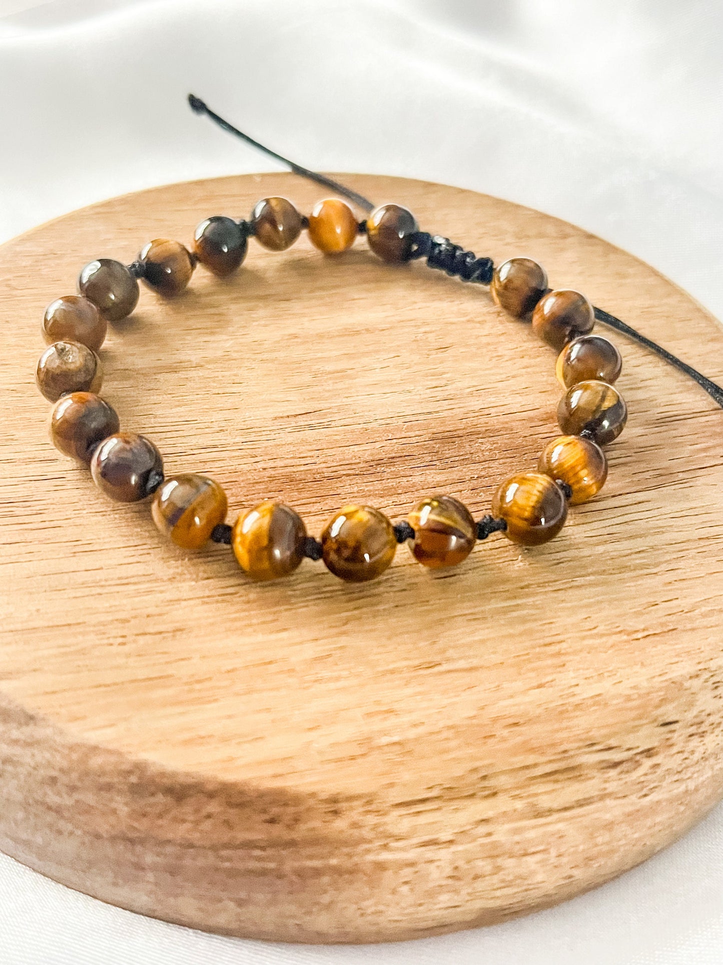 Tiger’s Eye Bracelet, 8mm Beaded Yellow Tiger’s Eye knotted Bracelet, Unisex Tiger’s Eye Bracelet.