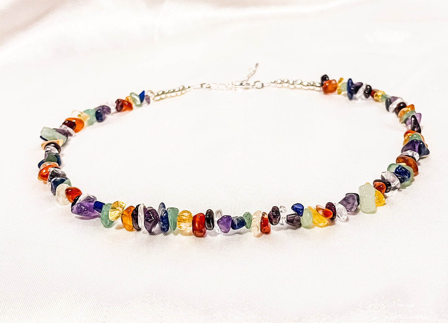 Handmade 7 Chakra Crystal Necklace: Mix Gemstone Chip Choker