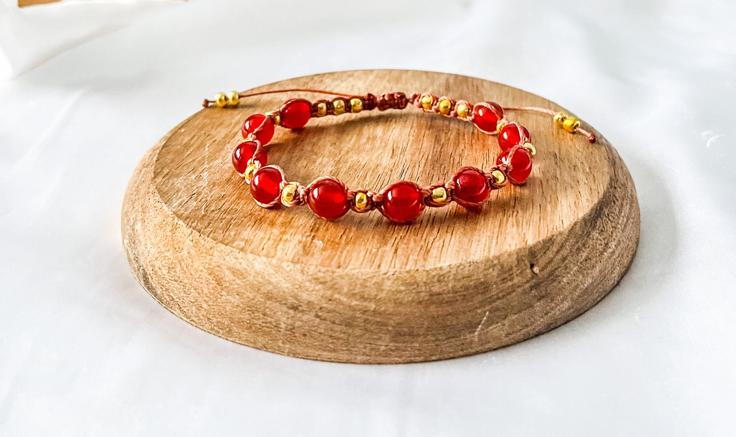 Carnelian bracelet, wax cord crystal bracelet, woven bracelet, adjustable cord crystal bracelet.