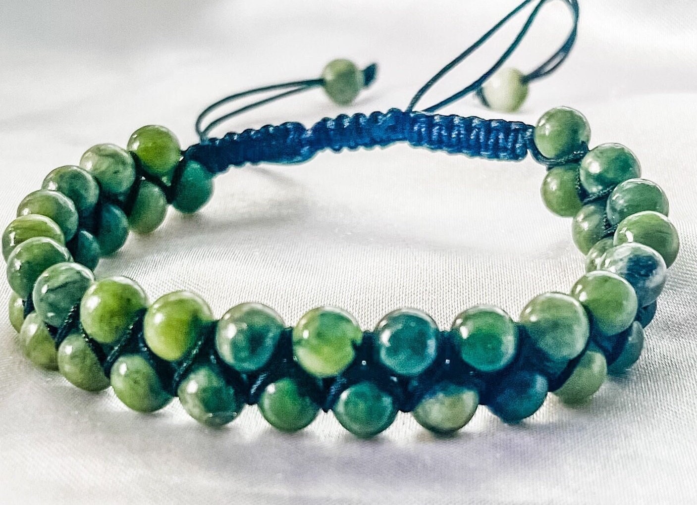 Olive Green Jade Beaded Bracelet: Double Layer Cord Bracelet