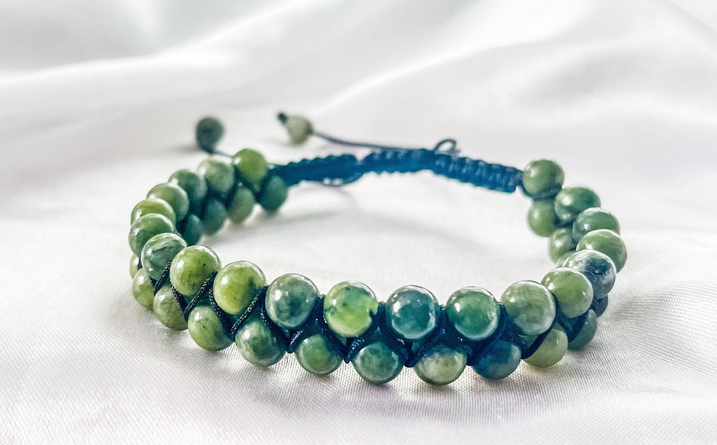 Olive Green Jade Beaded Bracelet: Double Layer Cord Bracelet