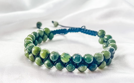 Olive Green Jade Beaded Bracelet: Double Layer Cord Bracelet