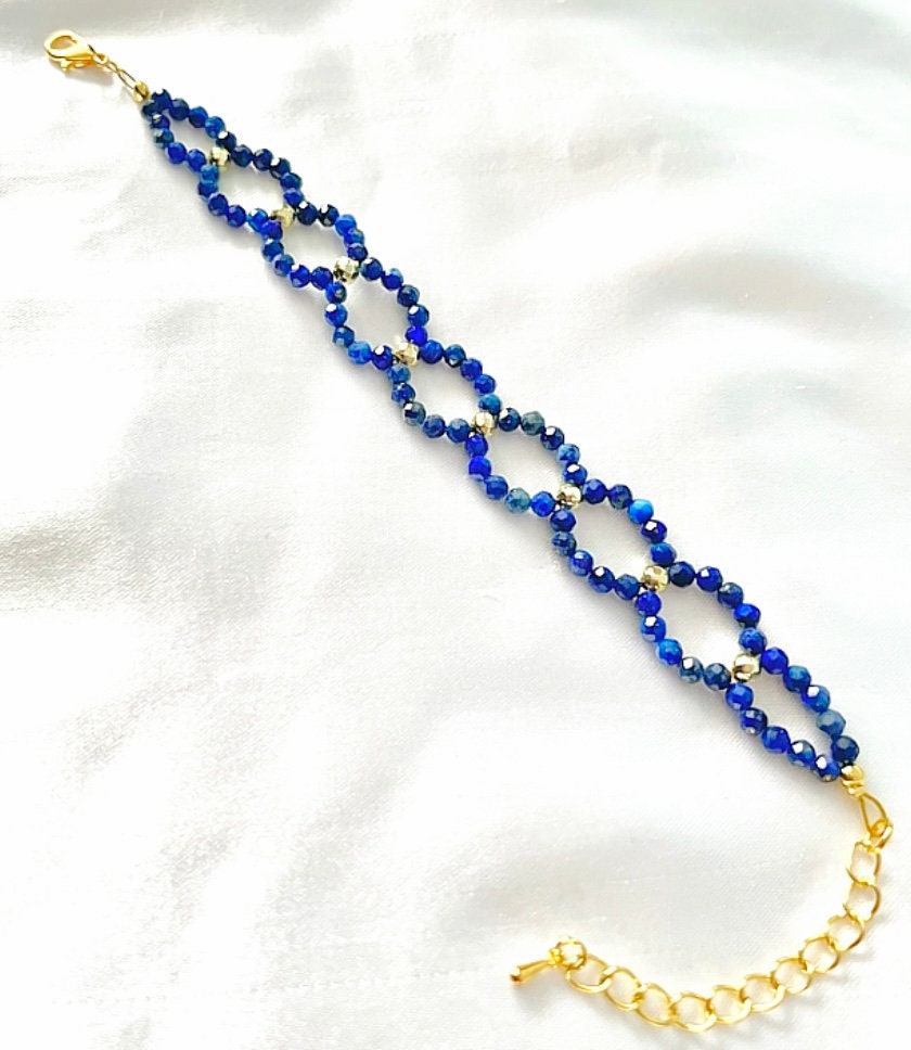Dainty Lapis Lazuli Bracelet: Faceted Crystal & Golden Hematite Beads