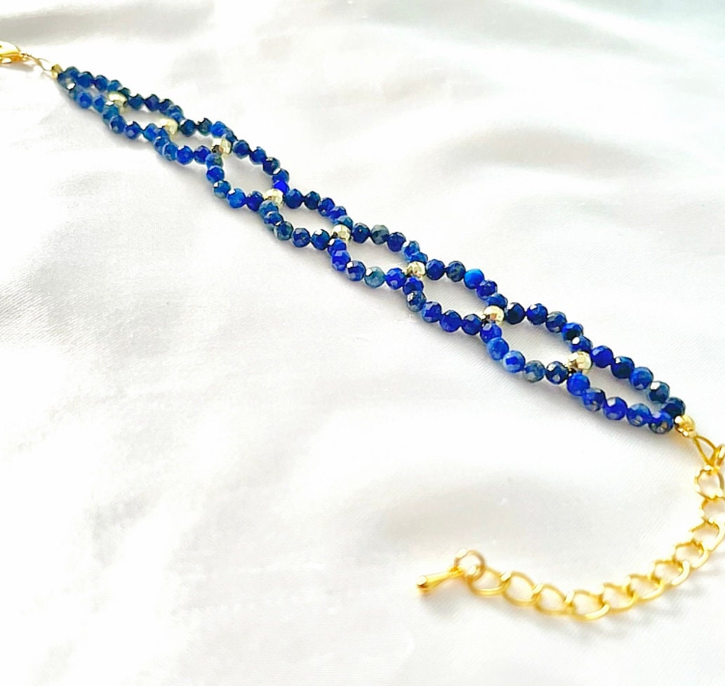 Dainty Lapis Lazuli Bracelet: Faceted Crystal & Golden Hematite Beads