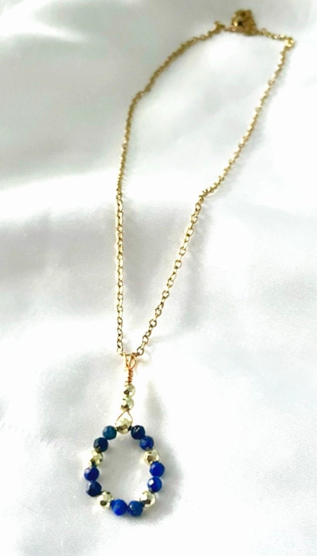 Dainty Lapis Lazuli Bracelet: Faceted Crystal & Golden Hematite Beads