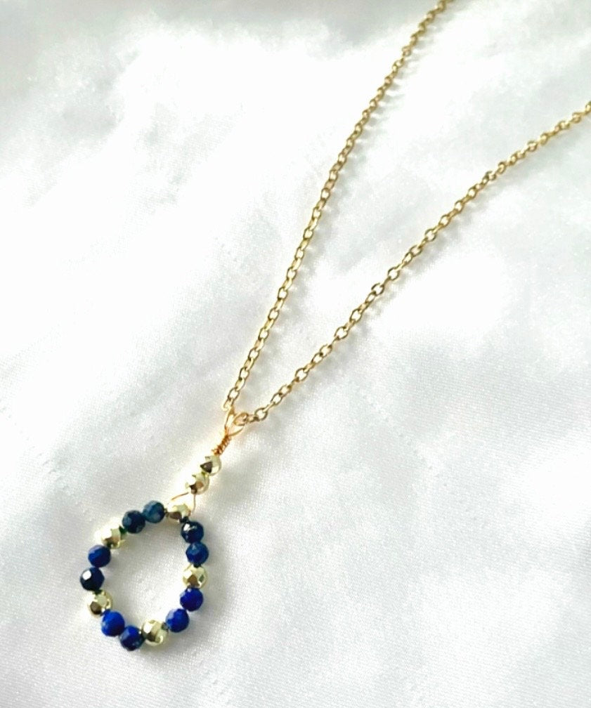 Dainty Lapis Lazuli Bracelet: Faceted Crystal & Golden Hematite Beads