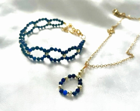 Dainty Lapis Lazuli Bracelet: Faceted Crystal & Golden Hematite Beads