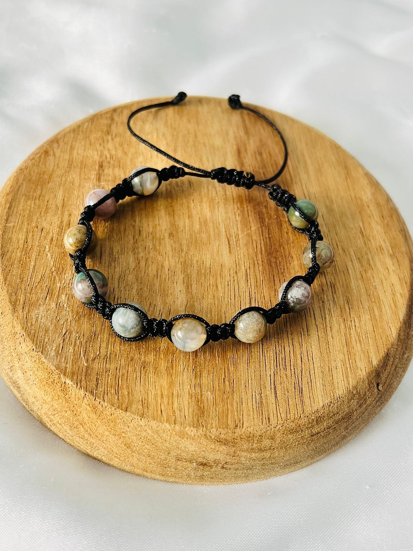 Agate Beaded Bracelet: Adjustable Macrame Crystal Bracelet