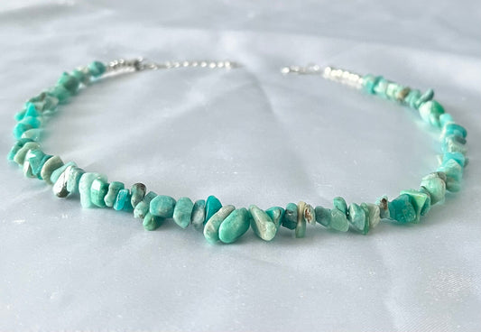 Amazonite Chip Necklace: Boho Crystal Choker