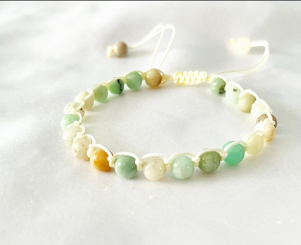 Amazonite Beaded Bracelet: Macrame Lark's Head Knot, Adjustable