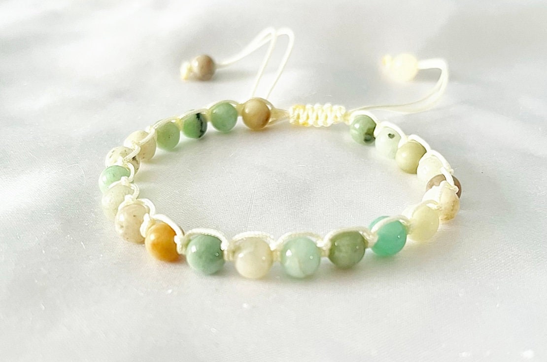Amazonite Beaded Bracelet: Macrame Lark's Head Knot, Adjustable