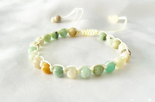 Amazonite Beaded Bracelet: Macrame Lark's Head Knot, Adjustable