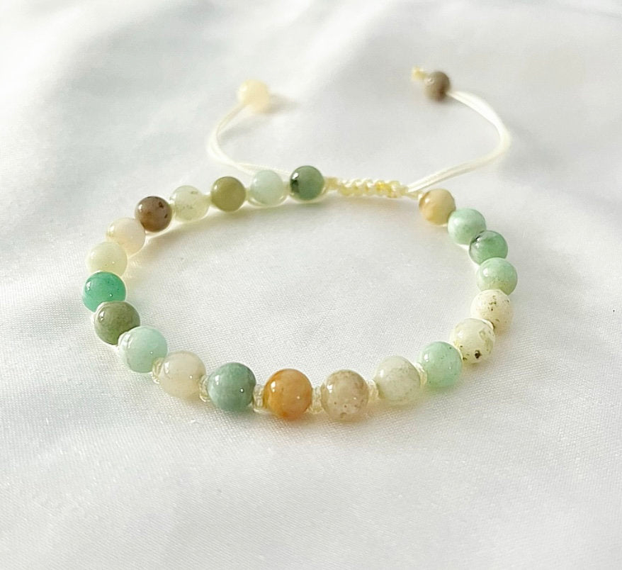 Amazonite Beaded Bracelet: Macrame Lark's Head Knot, Adjustable