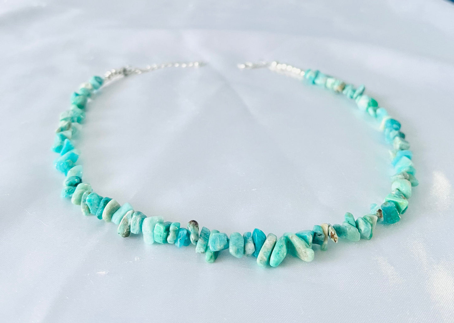 Amazonite Chip Necklace: Boho Crystal Choker