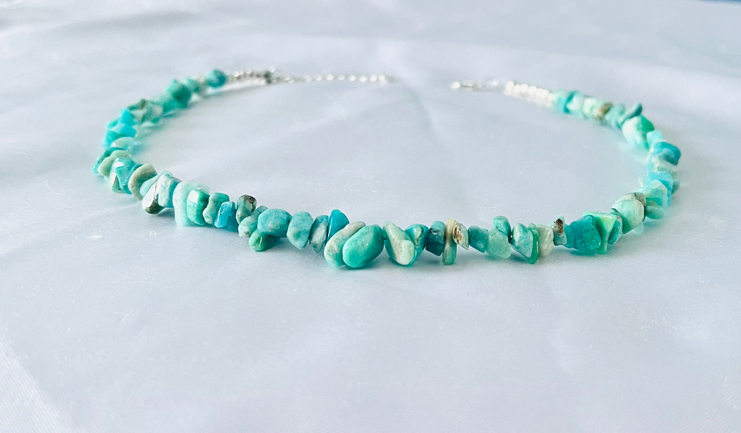Amazonite Chip Necklace: Boho Crystal Choker
