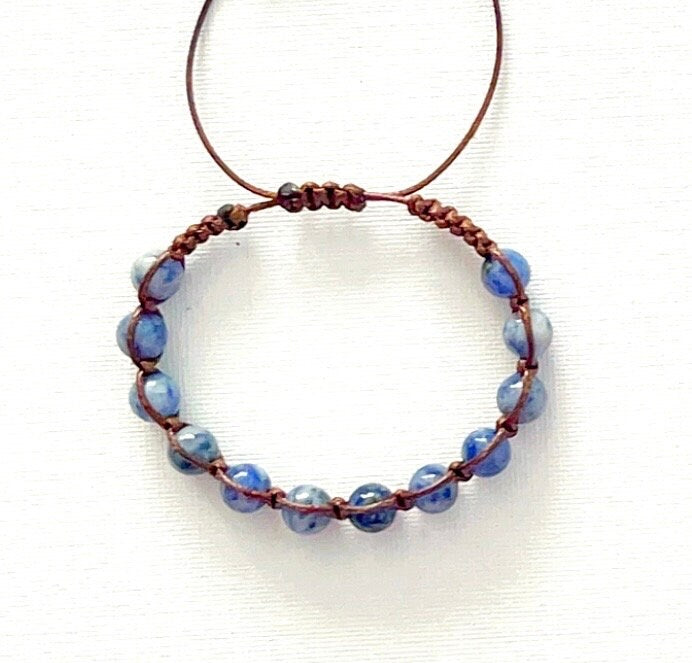 Sodalite Macrame Bracelet: Blue Stone Beaded Wax Cord