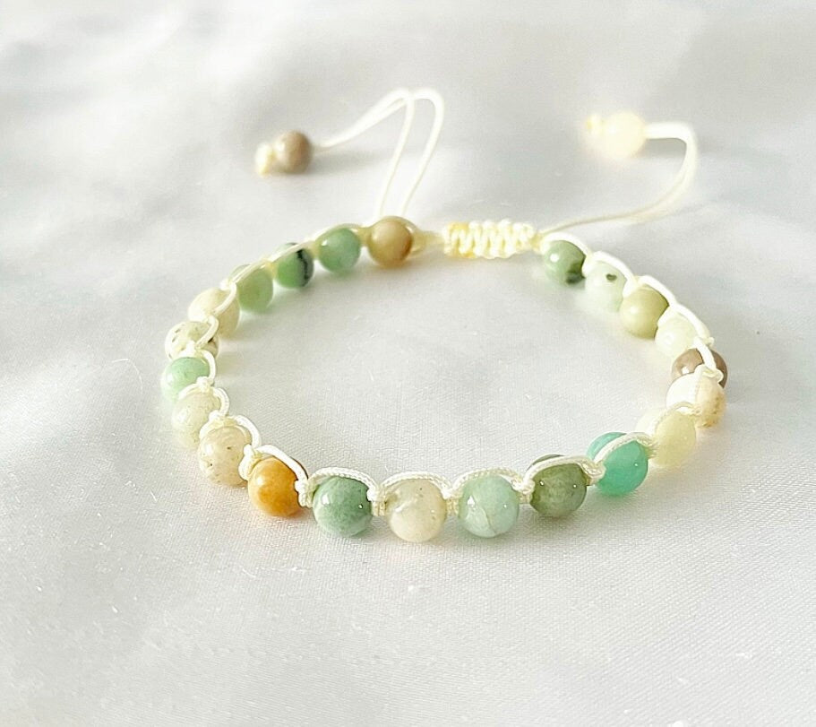 Amazonite Beaded Bracelet: Macrame Lark's Head Knot, Adjustable