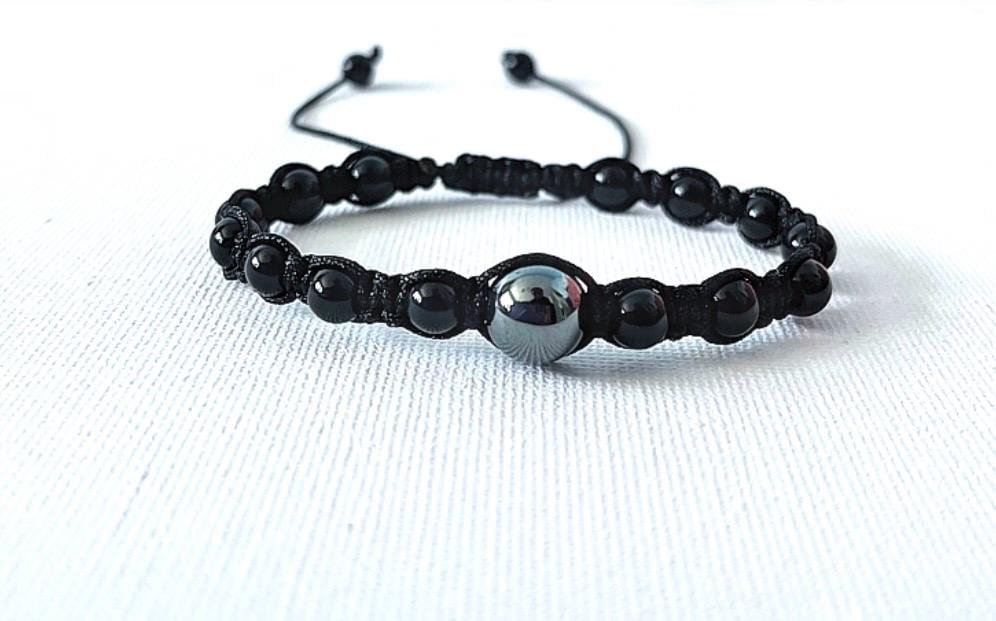 Black Onyx Hematite Bracelet, Focus and Concentration, Crystal Healing