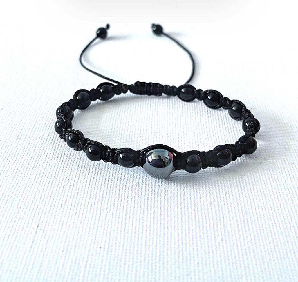 Black Onyx Hematite Bracelet, Focus and Concentration, Crystal Healing