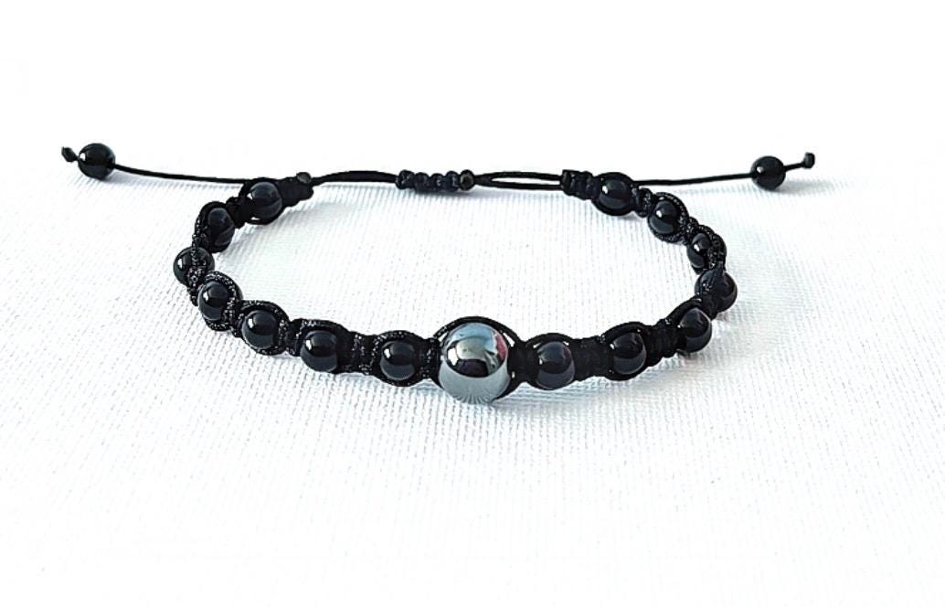 Black Onyx Hematite Bracelet, Focus and Concentration, Crystal Healing